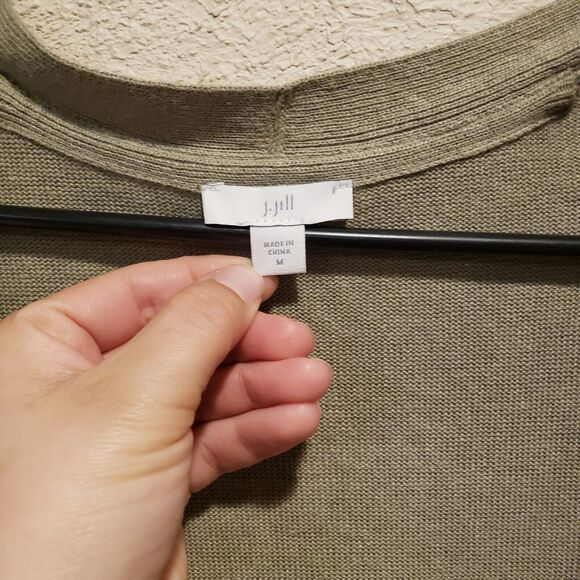 J. Jill Linen blend elbow sleeve sage green long cardigan size Medium - Picture 4 of 12